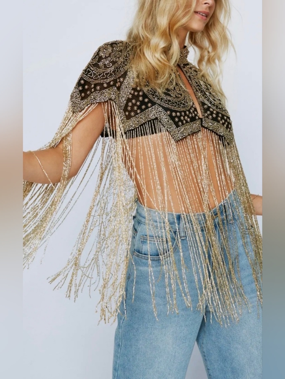 Nasty Gal Nwt Festival Rave Beaded Bolero M/L - Picture 2 of 11